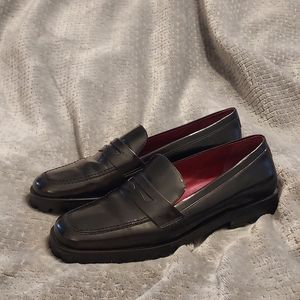 Lauren Ralph Lauren Susannah Loafer Leather Black Size 7.5 AA Lug Sole EUC